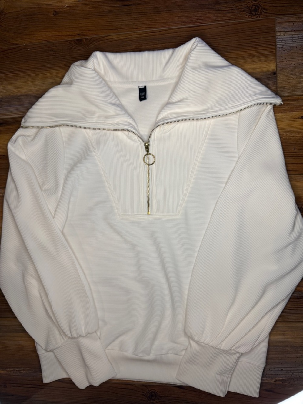 EFAN White Ribbed Quarter Zip Pullover Sz S Oversized Sweatshirt Cozy Lounge Top